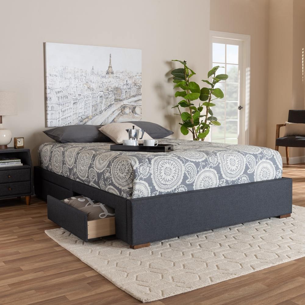 Leni Modern and Contemporary Dark Grey Fabric Upholstered 4-Drawer King Size Platform Storage Bed Frame FredCo