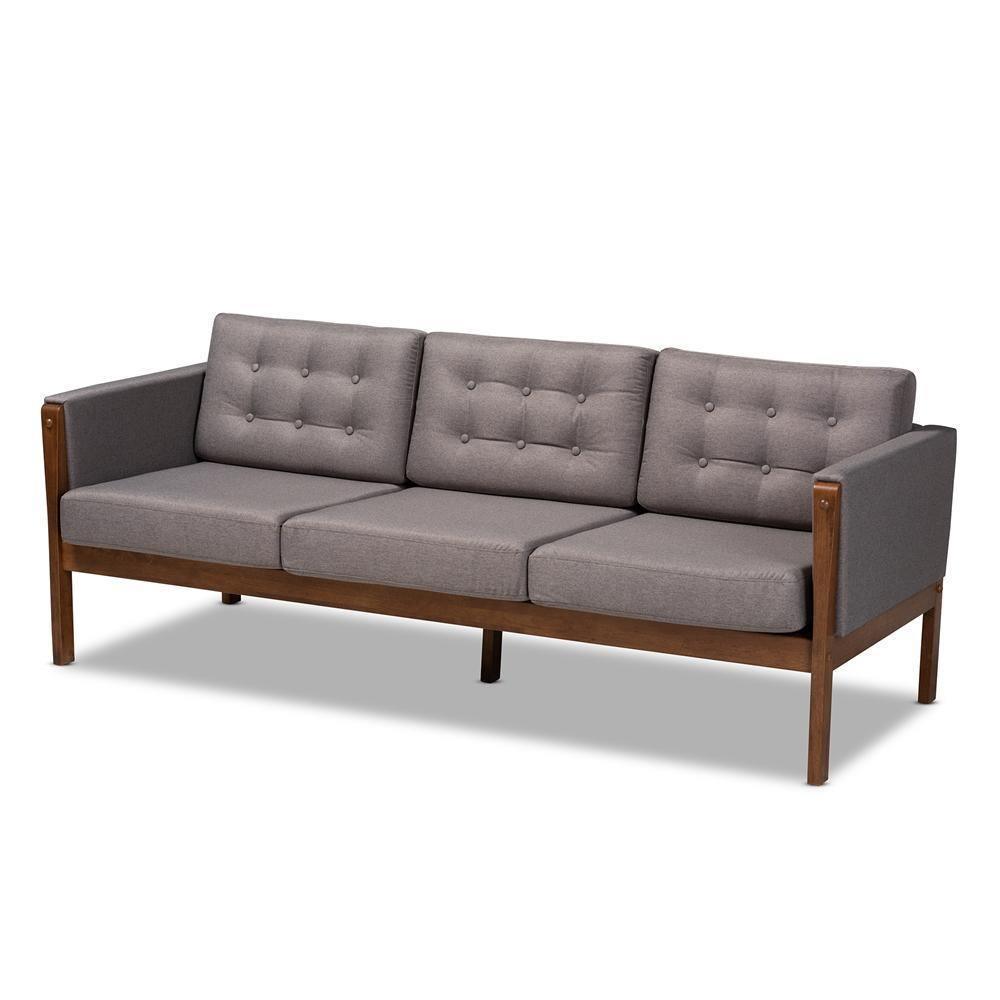 Lenne Mid-Century Modern Grey Fabric Upholstered Walnut Finished Sofa FredCo