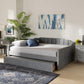 Lennon Modern and Contemporary Grey Velvet Fabric Upholstered Full Size Daybed with Trundle FredCo
