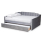 Lennon Modern and Contemporary Grey Velvet Fabric Upholstered Full Size Daybed with Trundle FredCo