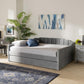 Lennon Modern and Contemporary Grey Velvet Fabric Upholstered Full Size Daybed with Trundle FredCo