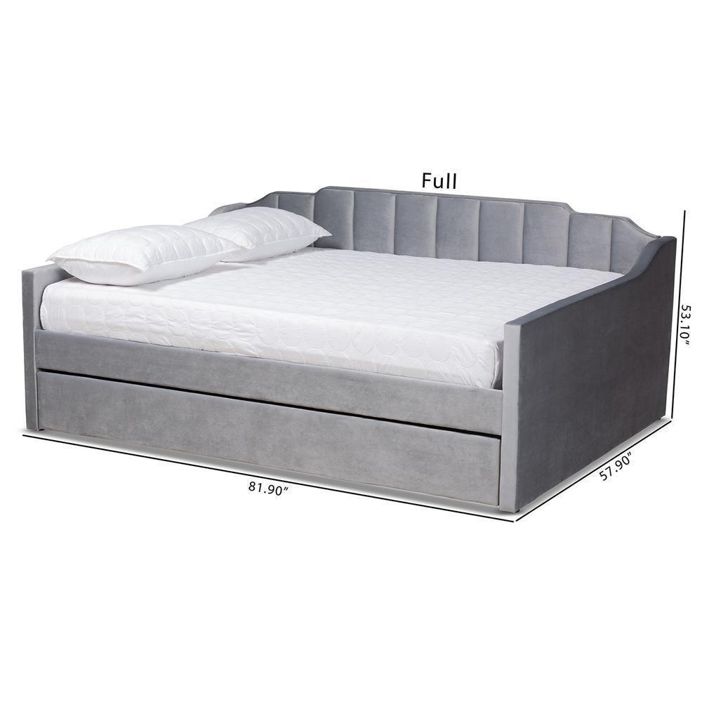 Lennon Modern and Contemporary Grey Velvet Fabric Upholstered Full Size Daybed with Trundle FredCo
