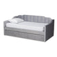 Lennon Modern and Contemporary Grey Velvet Fabric Upholstered Twin Size Daybed with Trundle FredCo