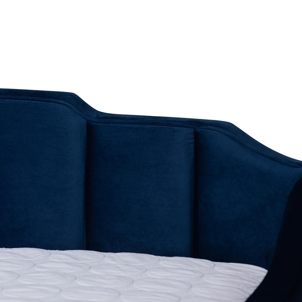 Lennon Modern and Contemporary Navy Blue Velvet Fabric Upholstered Queen Size Daybed with Trundle FredCo