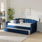 Lennon Modern and Contemporary Navy Blue Velvet Fabric Upholstered Twin Size Daybed with Trundle FredCo