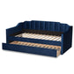 Lennon Modern and Contemporary Navy Blue Velvet Fabric Upholstered Twin Size Daybed with Trundle FredCo