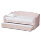 Lennon Modern and Contemporary Pink Velvet Fabric Upholstered Twin Size Daybed with Trundle FredCo