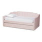Lennon Modern and Contemporary Pink Velvet Fabric Upholstered Twin Size Daybed with Trundle FredCo