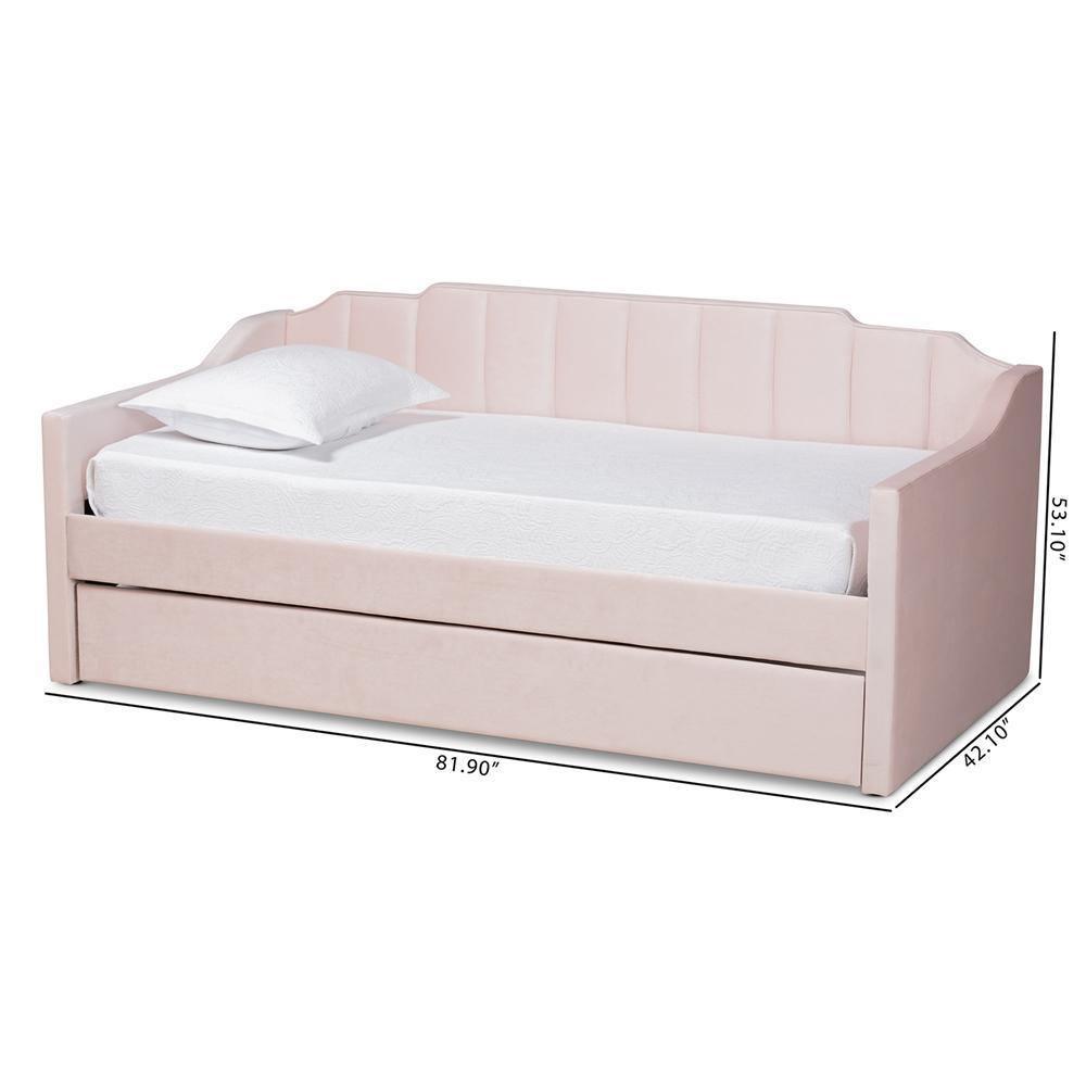 Lennon Modern and Contemporary Pink Velvet Fabric Upholstered Twin Size Daybed with Trundle FredCo