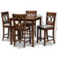 Lenoir Modern and Contemporary Grey Fabric Upholstered Walnut Brown Finished 5-Piece Wood Pub Set FredCo