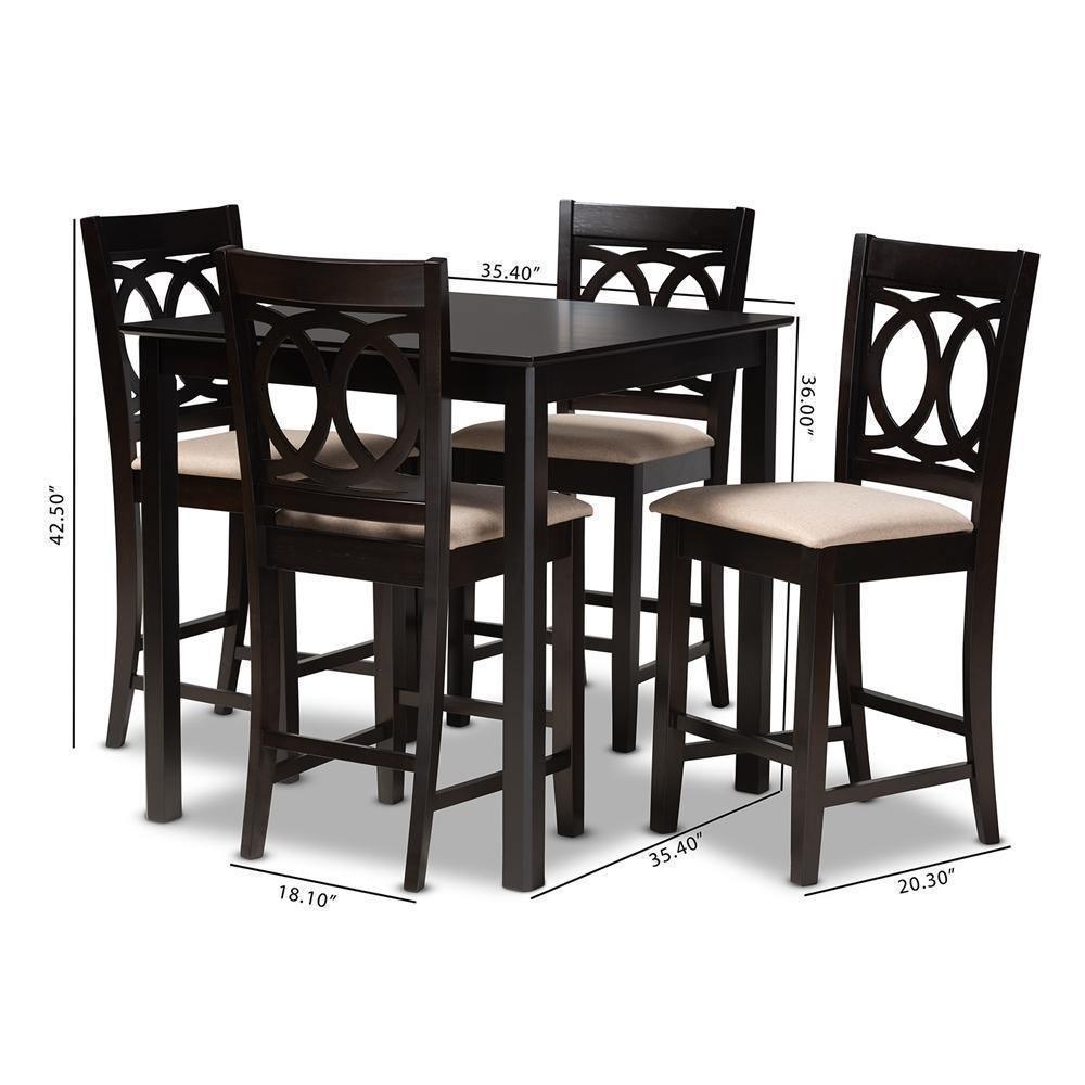 Lenoir Modern and Contemporary Sand Fabric Upholstered Espresso Brown Finished 5-Piece Wood Pub Set FredCo