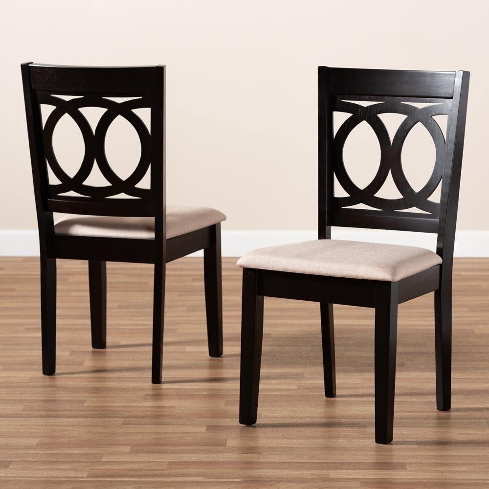 Lenoir Modern and Contemporary Sand Fabric Upholstered Espresso Brown Finished Wood 2-Piece Dining Chair Set FredCo