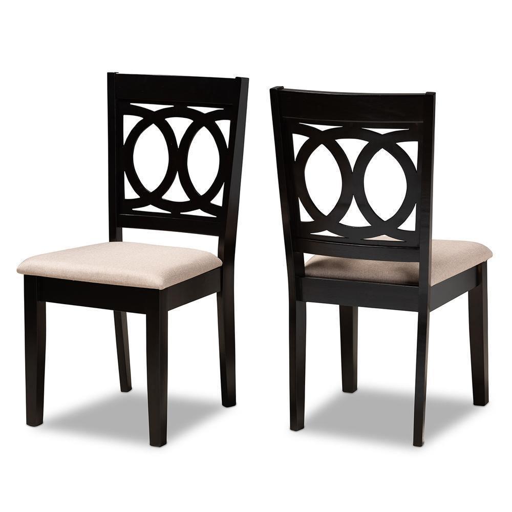 Lenoir Modern and Contemporary Sand Fabric Upholstered Espresso Brown Finished Wood 2-Piece Dining Chair Set FredCo