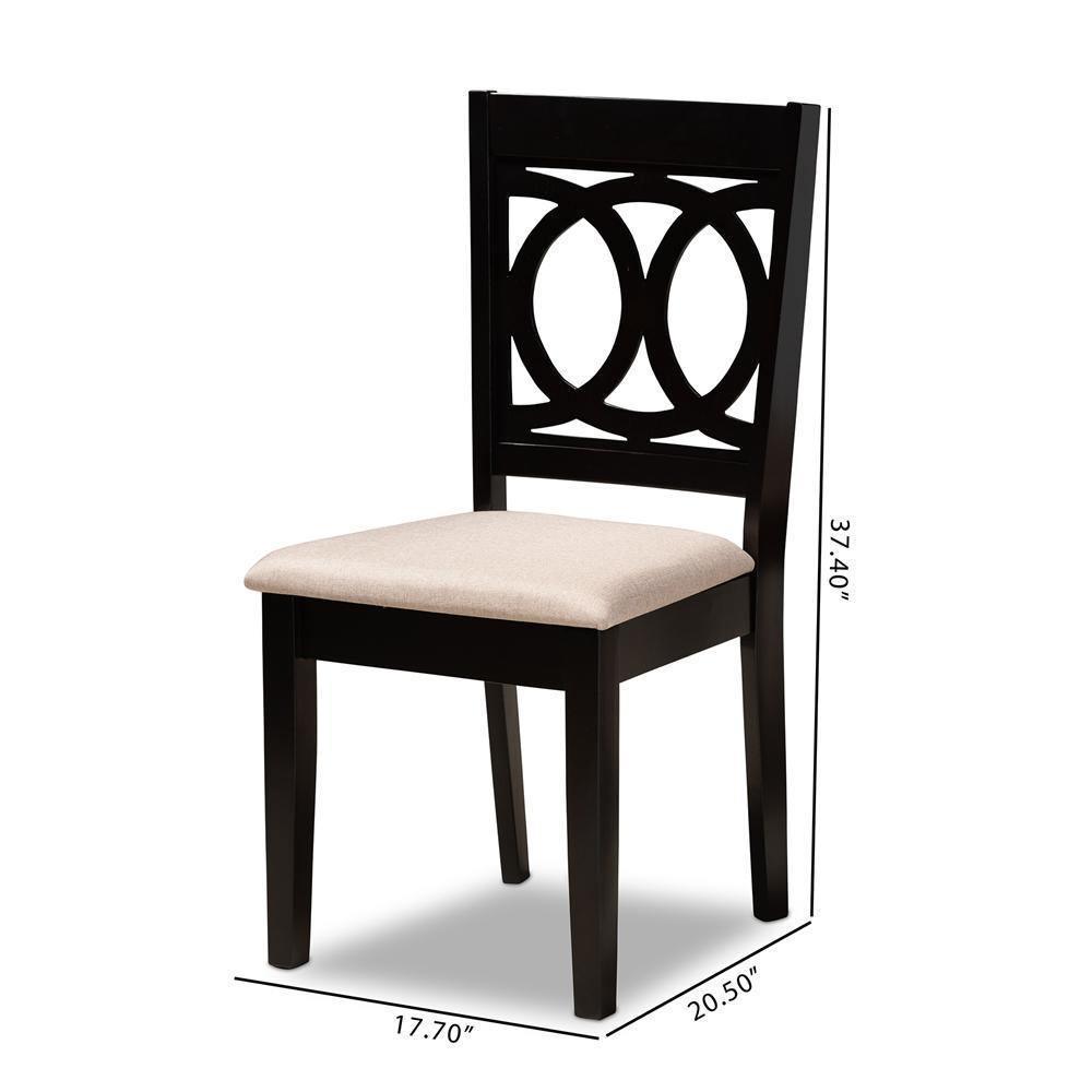 Lenoir Modern and Contemporary Sand Fabric Upholstered Espresso Brown Finished Wood 2-Piece Dining Chair Set FredCo