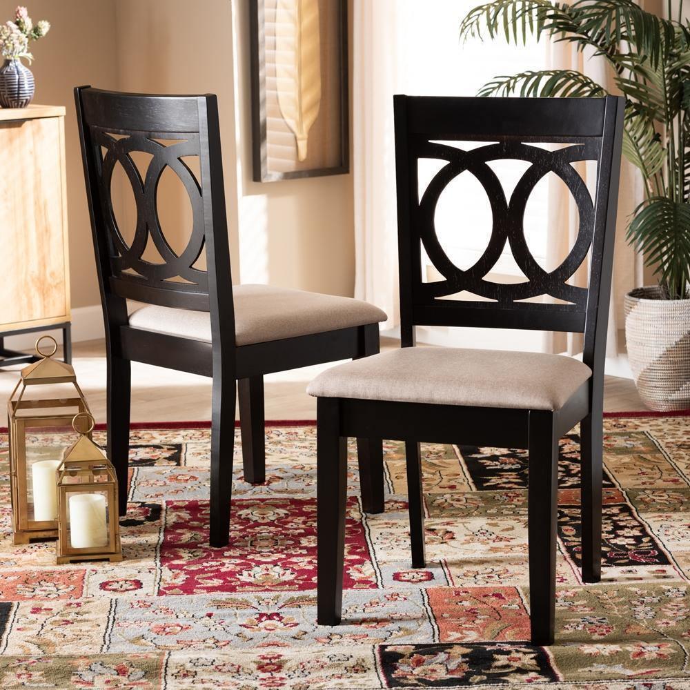 Lenoir Modern and Contemporary Sand Fabric Upholstered Espresso Brown Finished Wood 2-Piece Dining Chair Set FredCo