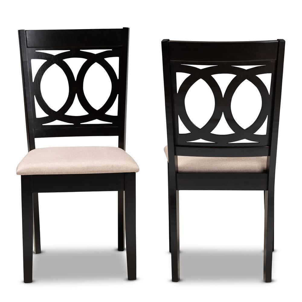 Lenoir Modern and Contemporary Sand Fabric Upholstered Espresso Brown Finished Wood 2-Piece Dining Chair Set FredCo