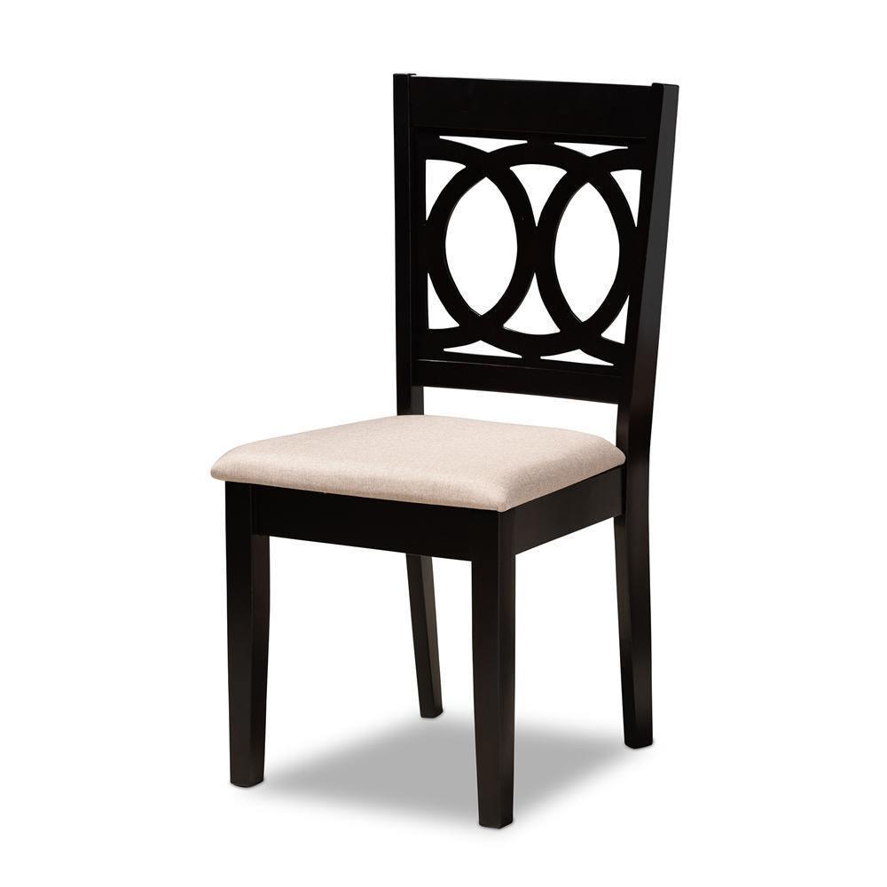 Lenoir Modern and Contemporary Sand Fabric Upholstered Espresso Brown Finished Wood 7-Piece Dining Set FredCo