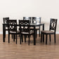 Lenoir Modern and Contemporary Sand Fabric Upholstered Espresso Brown Finished Wood 7-Piece Dining Set FredCo