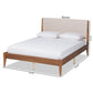 Lenora Mid-Century Modern Beige Fabric Upholstered and Walnut Brown Finished Wood Full Size Platform Bed FredCo