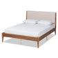 Lenora Mid-Century Modern Beige Fabric Upholstered and Walnut Brown Finished Wood Full Size Platform Bed FredCo