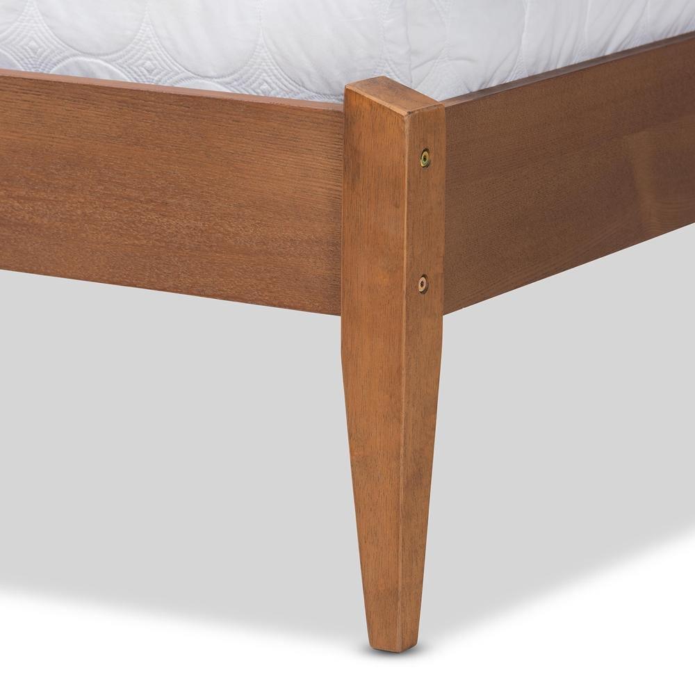 Lenora Mid-Century Modern Beige Fabric Upholstered and Walnut Brown Finished Wood King Size Platform Bed FredCo
