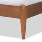 Lenora Mid-Century Modern Beige Fabric Upholstered and Walnut Brown Finished Wood Queen Size Platform Bed FredCo