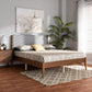 Lenora Mid-Century Modern Grey Fabric Upholstered and Walnut Brown Finished Wood King Size Platform Bed FredCo