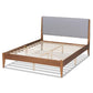 Lenora Mid-Century Modern Grey Fabric Upholstered and Walnut Brown Finished Wood King Size Platform Bed FredCo