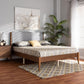 Lenora Mid-Century Modern Grey Fabric Upholstered and Walnut Brown Finished Wood King Size Platform Bed FredCo