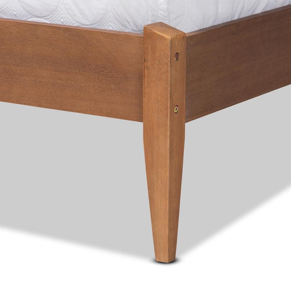 Lenora Mid-Century Modern Grey Fabric Upholstered and Walnut Brown Finished Wood King Size Platform Bed FredCo