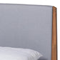 Lenora Mid-Century Modern Grey Fabric Upholstered and Walnut Brown Finished Wood Queen Size Platform Bed FredCo