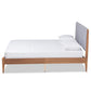 Lenora Mid-Century Modern Grey Fabric Upholstered and Walnut Brown Finished Wood Queen Size Platform Bed FredCo