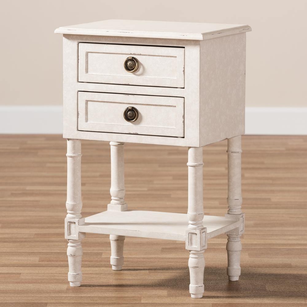 Lenore Country Cottage Farmhouse Whitewashed 2-Drawer Nightstand FredCo