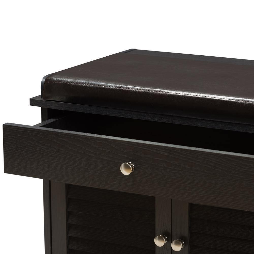 Leo Modern and Contemporary Dark Brown Wood 2-Drawer Shoe Storage Bench FredCo