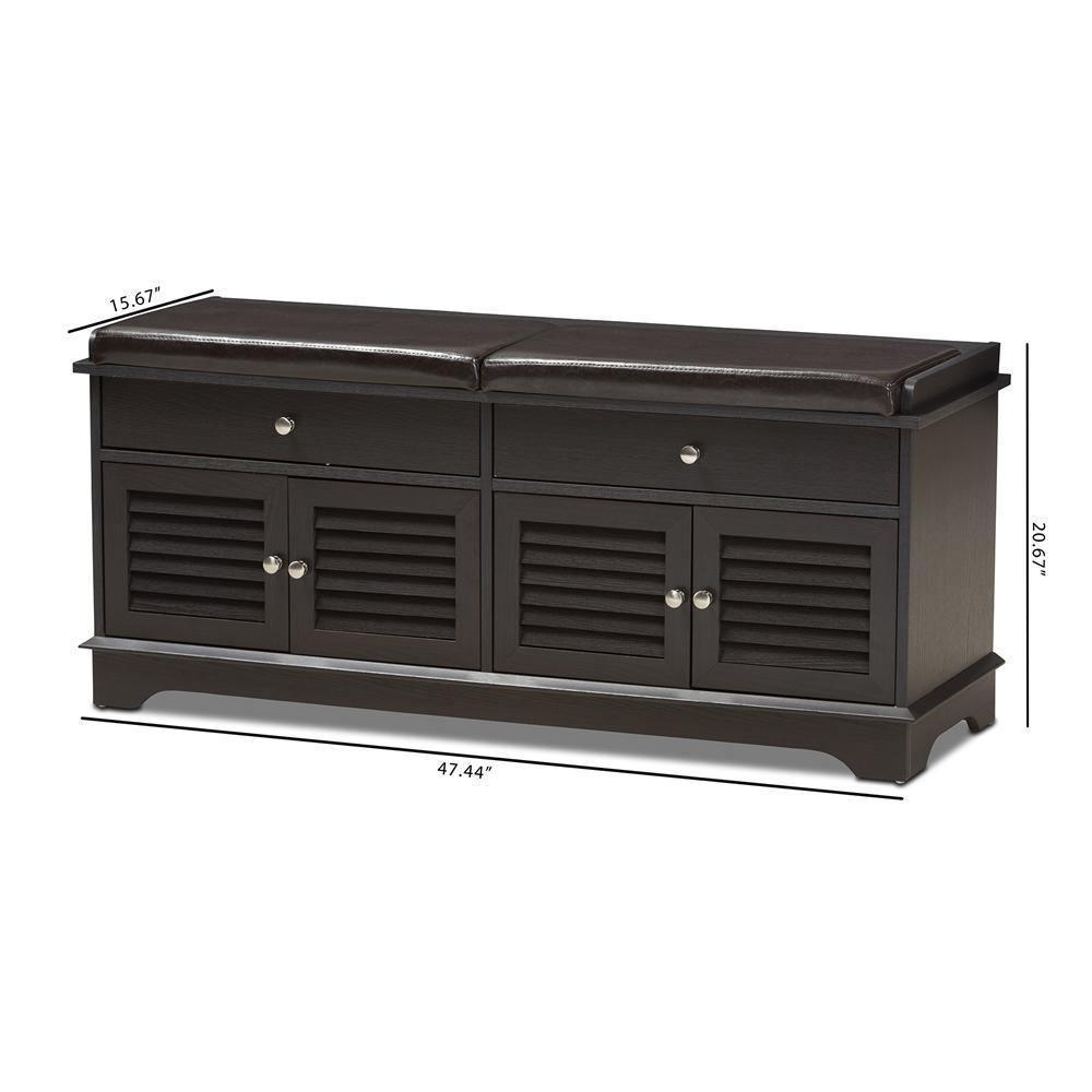 Leo Modern and Contemporary Dark Brown Wood 2-Drawer Shoe Storage Bench FredCo