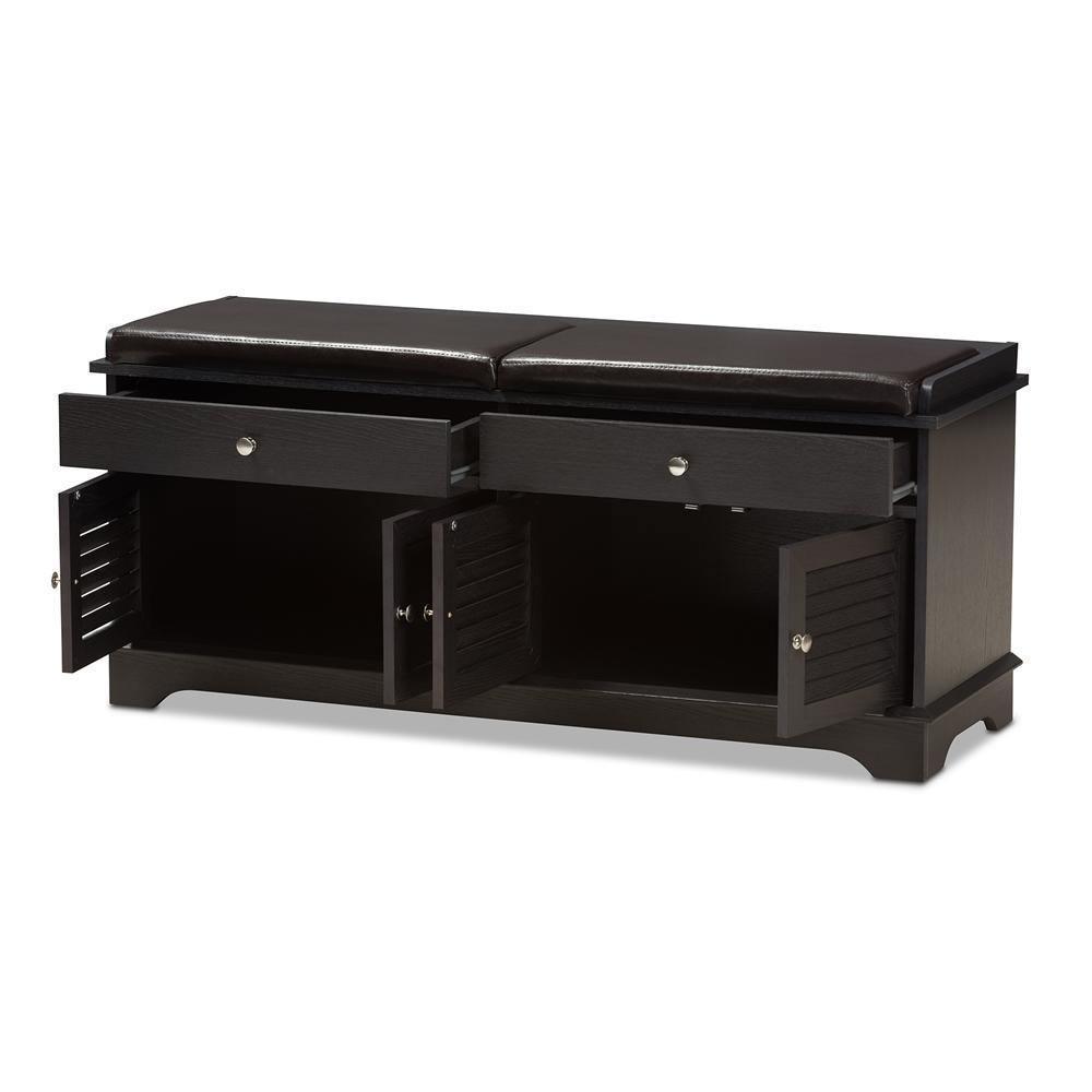 Leo Modern and Contemporary Dark Brown Wood 2-Drawer Shoe Storage Bench FredCo