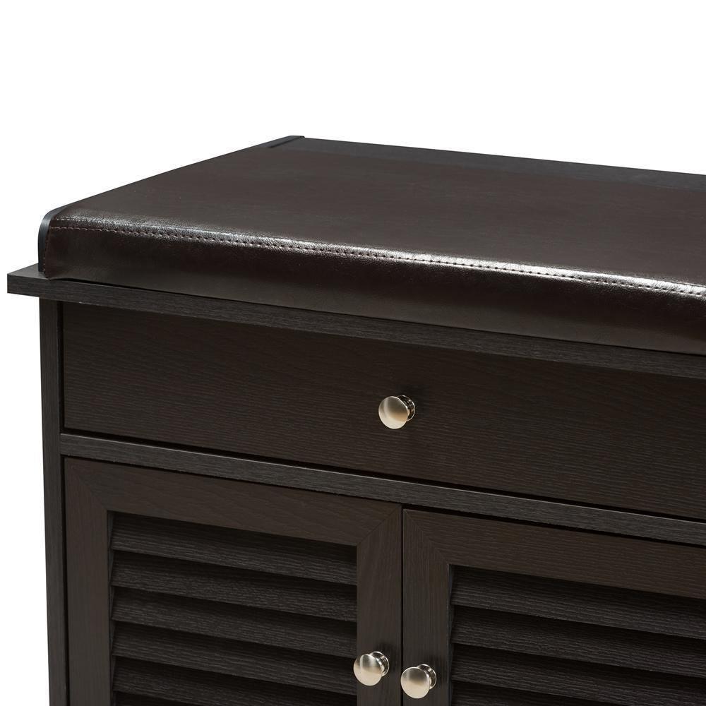 Leo Modern and Contemporary Dark Brown Wood 2-Drawer Shoe Storage Bench FredCo