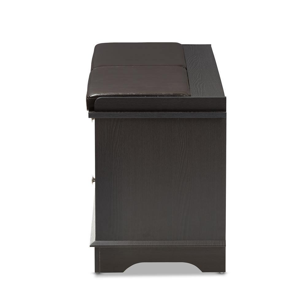Leo Modern and Contemporary Dark Brown Wood 2-Drawer Shoe Storage Bench FredCo