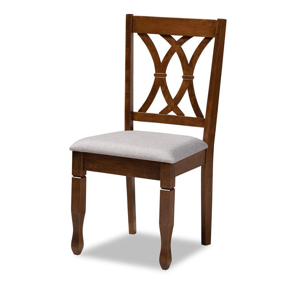 Leon Modern and Contemporary Grey Fabric Upholstered and Walnut Brown Finished Wood 5-Piece Dining Set FredCo