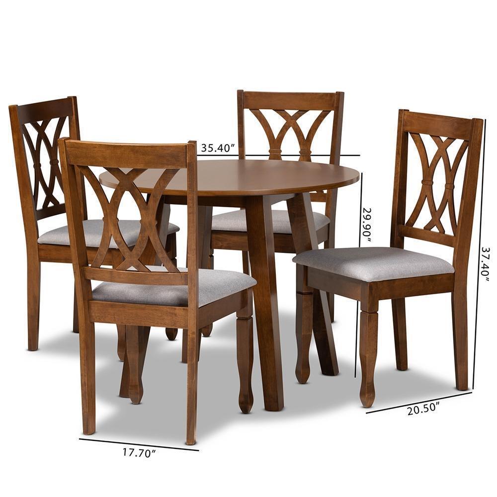 Leon Modern and Contemporary Grey Fabric Upholstered and Walnut Brown Finished Wood 5-Piece Dining Set FredCo