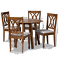 Leon Modern and Contemporary Grey Fabric Upholstered and Walnut Brown Finished Wood 5-Piece Dining Set FredCo