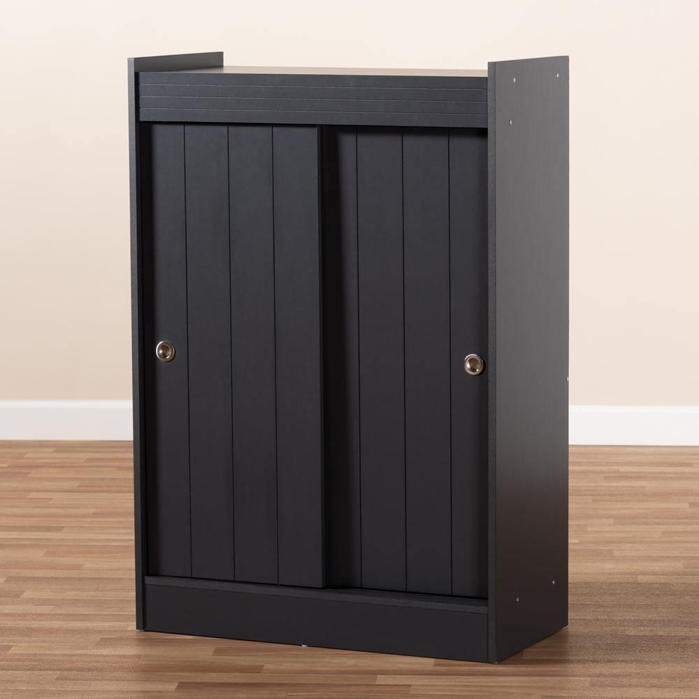 Leone Modern and Contemporary Charcoal Finished 2-Door Wood Entryway Shoe Storage Cabinet FredCo