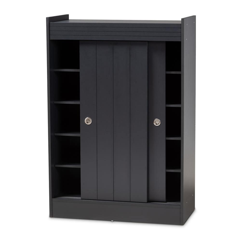 Leone Modern and Contemporary Charcoal Finished 2-Door Wood Entryway Shoe Storage Cabinet FredCo
