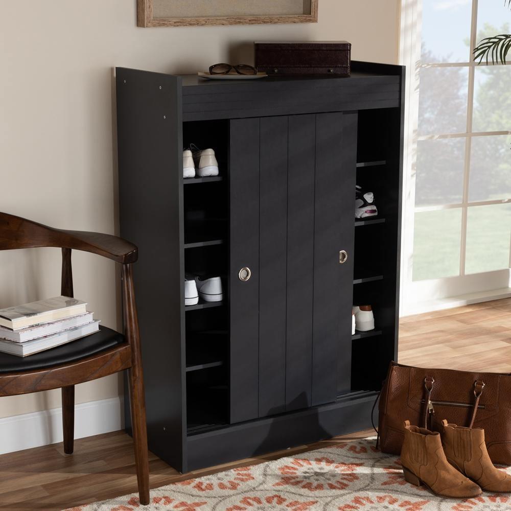 Leone Modern and Contemporary Charcoal Finished 2-Door Wood Entryway Shoe Storage Cabinet FredCo