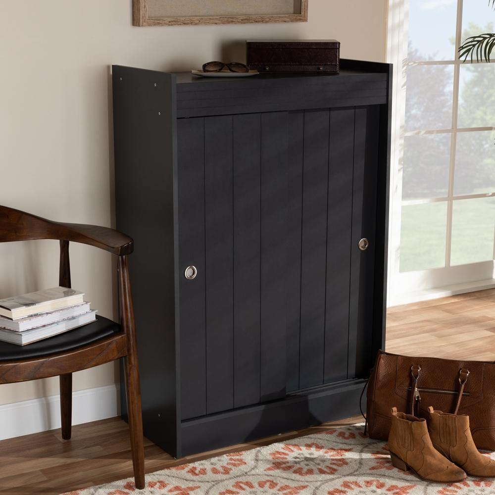 Leone Modern and Contemporary Charcoal Finished 2-Door Wood Entryway Shoe Storage Cabinet FredCo
