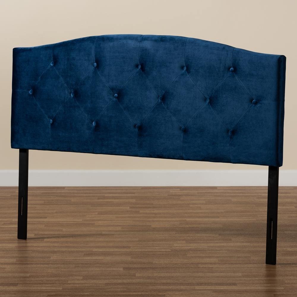 Leone Modern and Contemporary Navy Blue Velvet Fabric Upholstered King Size Headboard FredCo