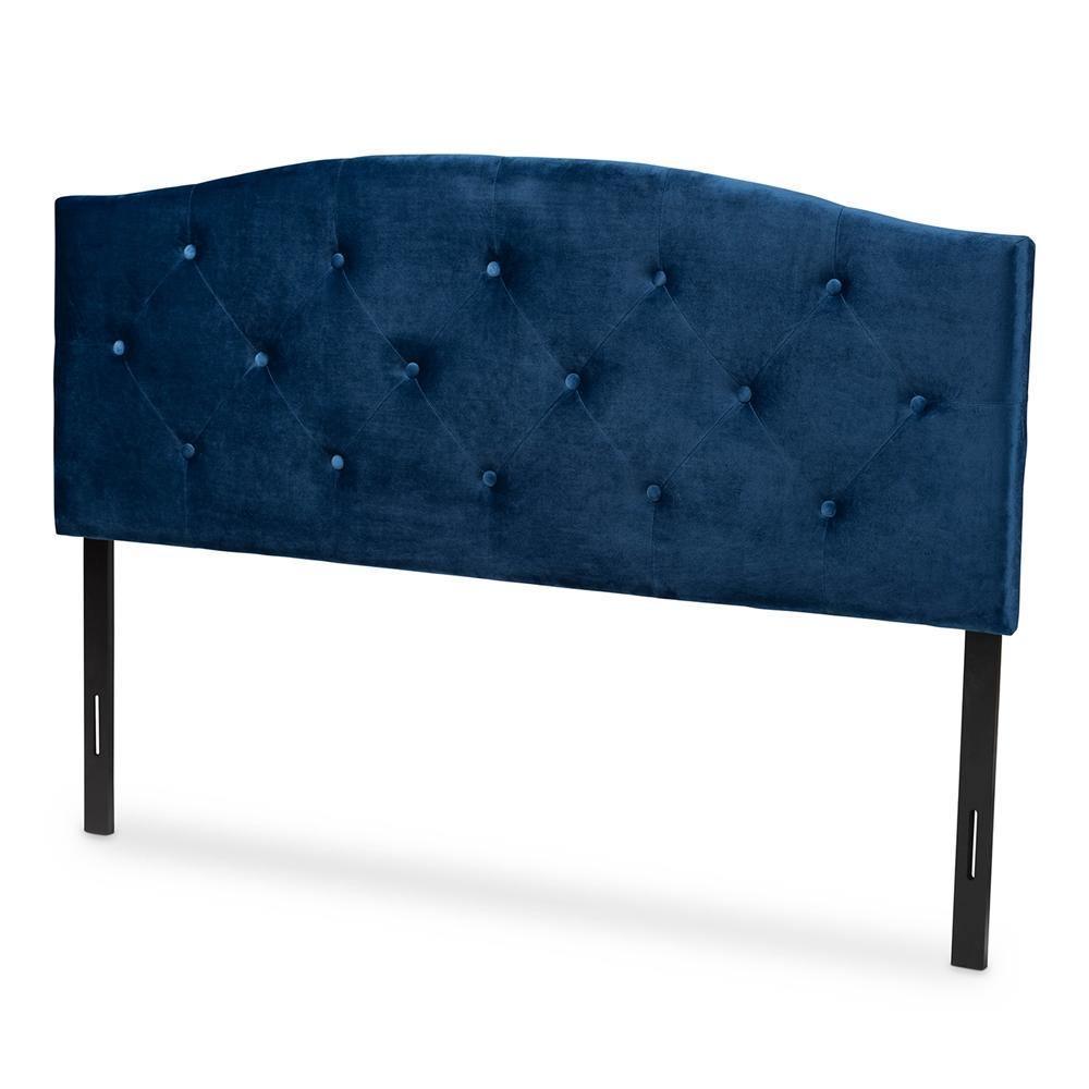 Leone Modern and Contemporary Navy Blue Velvet Fabric Upholstered King Size Headboard FredCo