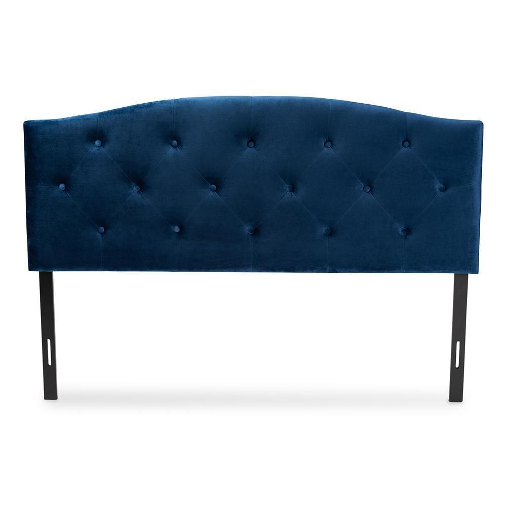 Leone Modern and Contemporary Navy Blue Velvet Fabric Upholstered Queen Size Headboard FredCo