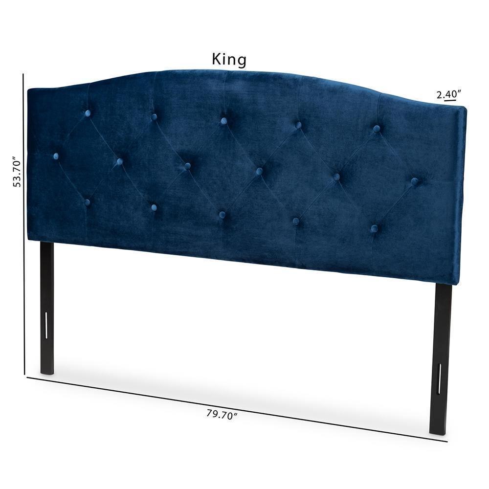 Leone Modern and Contemporary Navy Blue Velvet Fabric Upholstered Queen Size Headboard FredCo