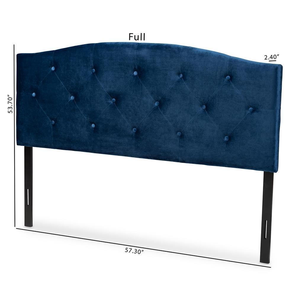 Leone Modern and Contemporary Navy Blue Velvet Fabric Upholstered Queen Size Headboard FredCo